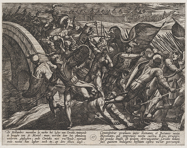 Antonio Tempesta, Plate 27: The Dutch During a Surprise Attack of the Roman Camp on the Moselle, from "The War of the Romans Against the Batavians" (Romanorvm et Batavorvm societas)
