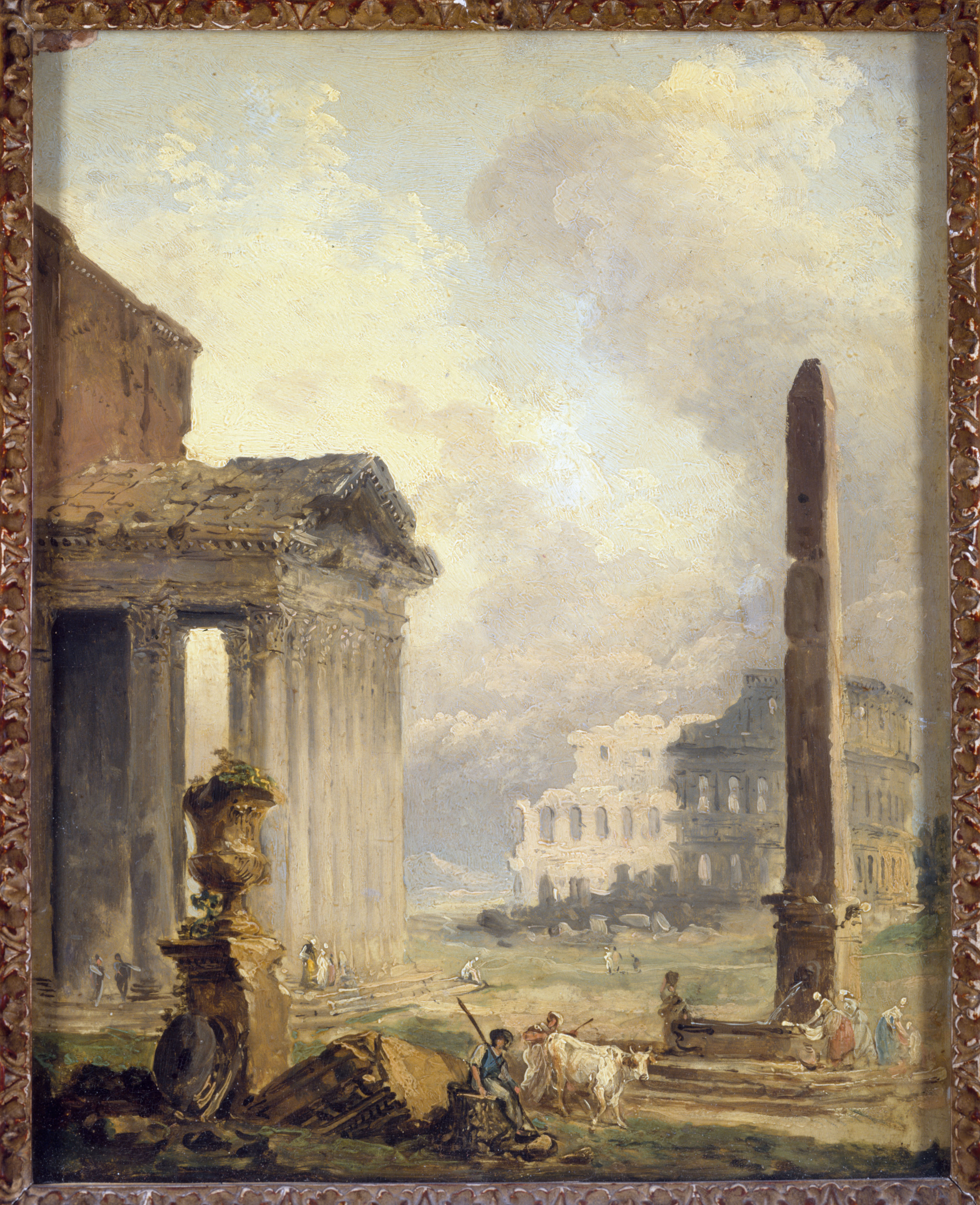 Hubert Robert, Ruines romaines, le Forum avec le Colisée et l'Obélisque