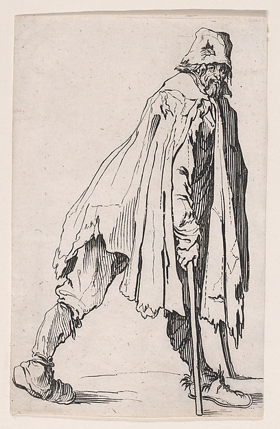 Jacques Callot, Le Mendiant aux Béquilles Coiffé d'un Bonnet (The Beggar on Crutches Wearing a Cap), from "Les Gueux suite appelée aussi Les Mendiants, Les Baroni, ou Les Barons" (The Beggars, also called the Barons)