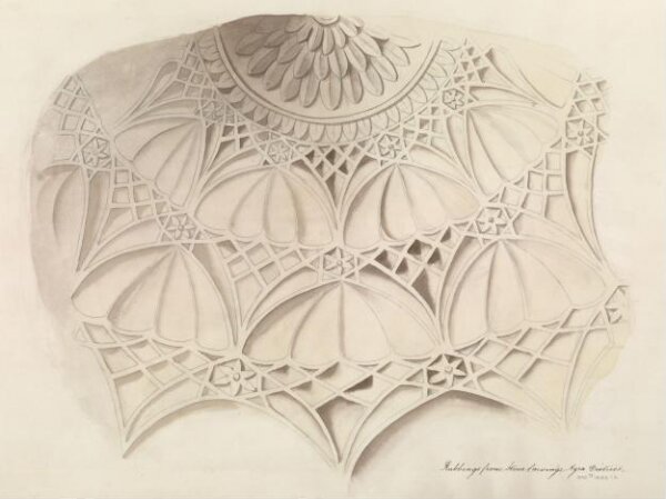 Unknown, One of twenty-nine drawings of details of architectural ornament taken from rubbings of stone decoration on monuments in Agra district, including Fatehpur Sikri and Sikandra.