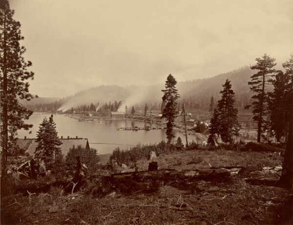 Carleton Watkins, View of Gleenbrook [sic] Bay, Lake Tahoe, Showing Saw Mills, Breakwater and Steamers of Carson and Tahoe Lumber and Flume Co., also Lake Terminus of Lake Tahoe, N.G.R.R.