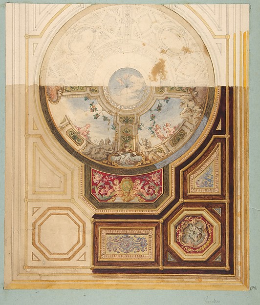 Jules-Edmond-Charles Lachaise, Design for a paneled ceiling with a trompe l'oeil dome in London