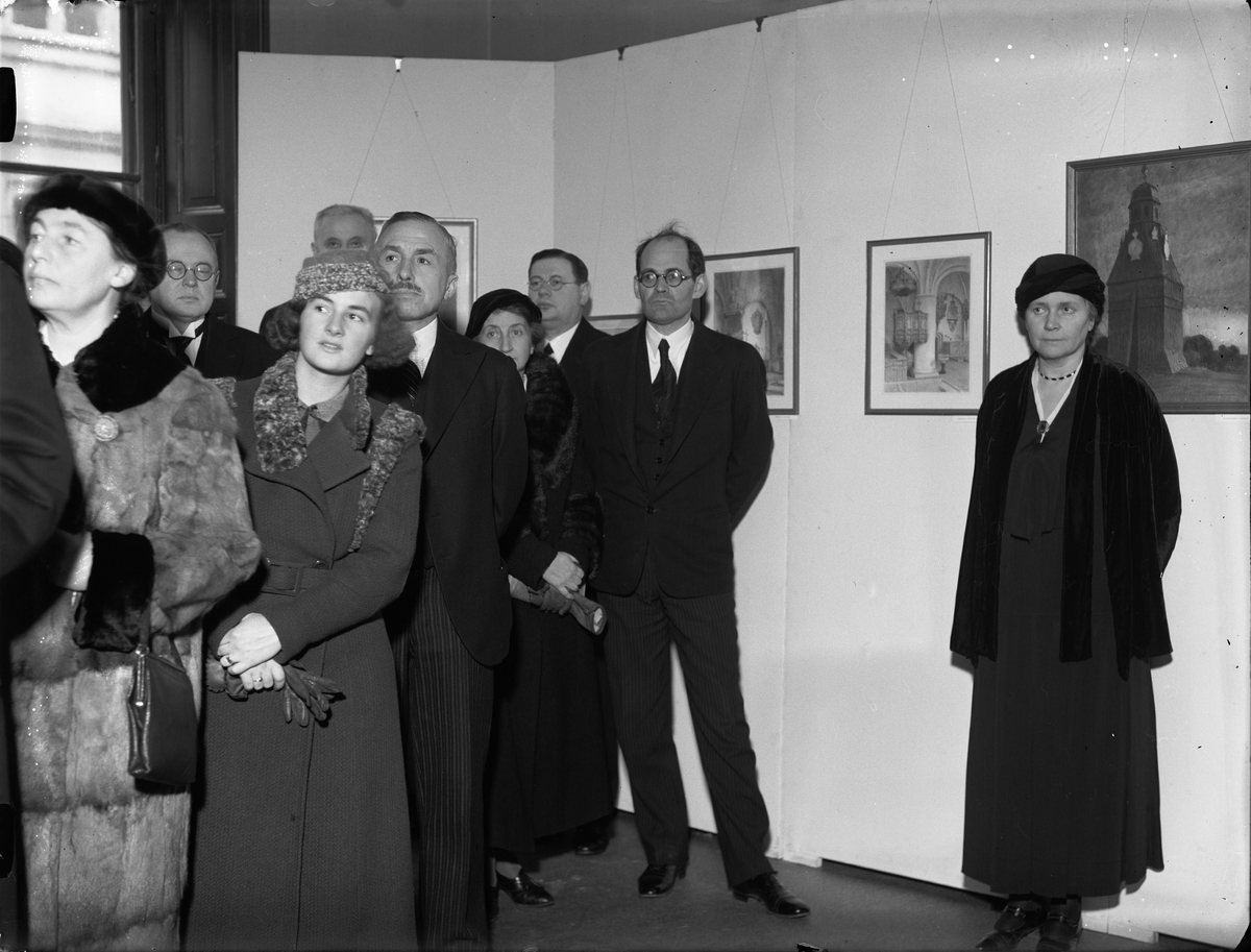 Paul Sandberg, Hearing at the opening of exhibition with architect Ferdinand Boberg watercolours, Lundequistska bookstore, Östra ÅÅ31