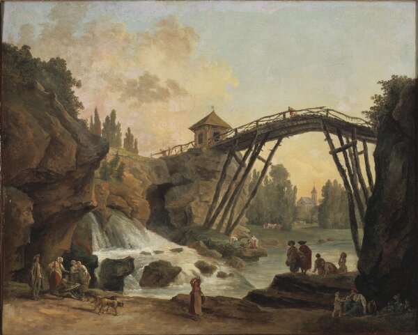 Hubert Robert, Tecknare ritar av träbron i Mérévilles slottspark