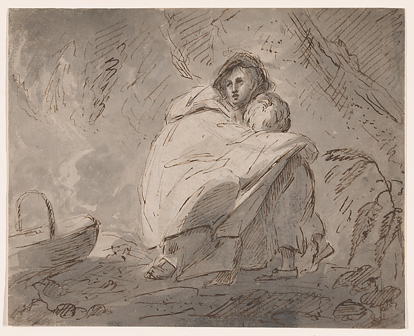 William Hamilton, Woman sheltering a child in a landscape