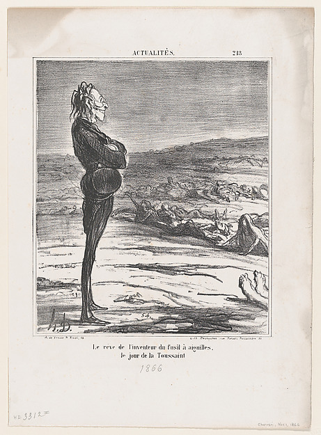 Honoré Daumier, The dream of the inventor of the pin-gun on All Saints' Day, from 'News of the day,' published in "Le Charivari"