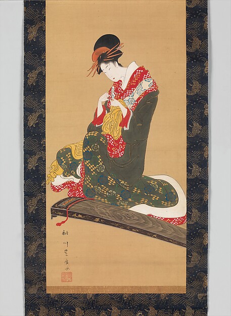 Utagawa Toyohiro, Woman Putting on Finger Plectrums to Play the Koto