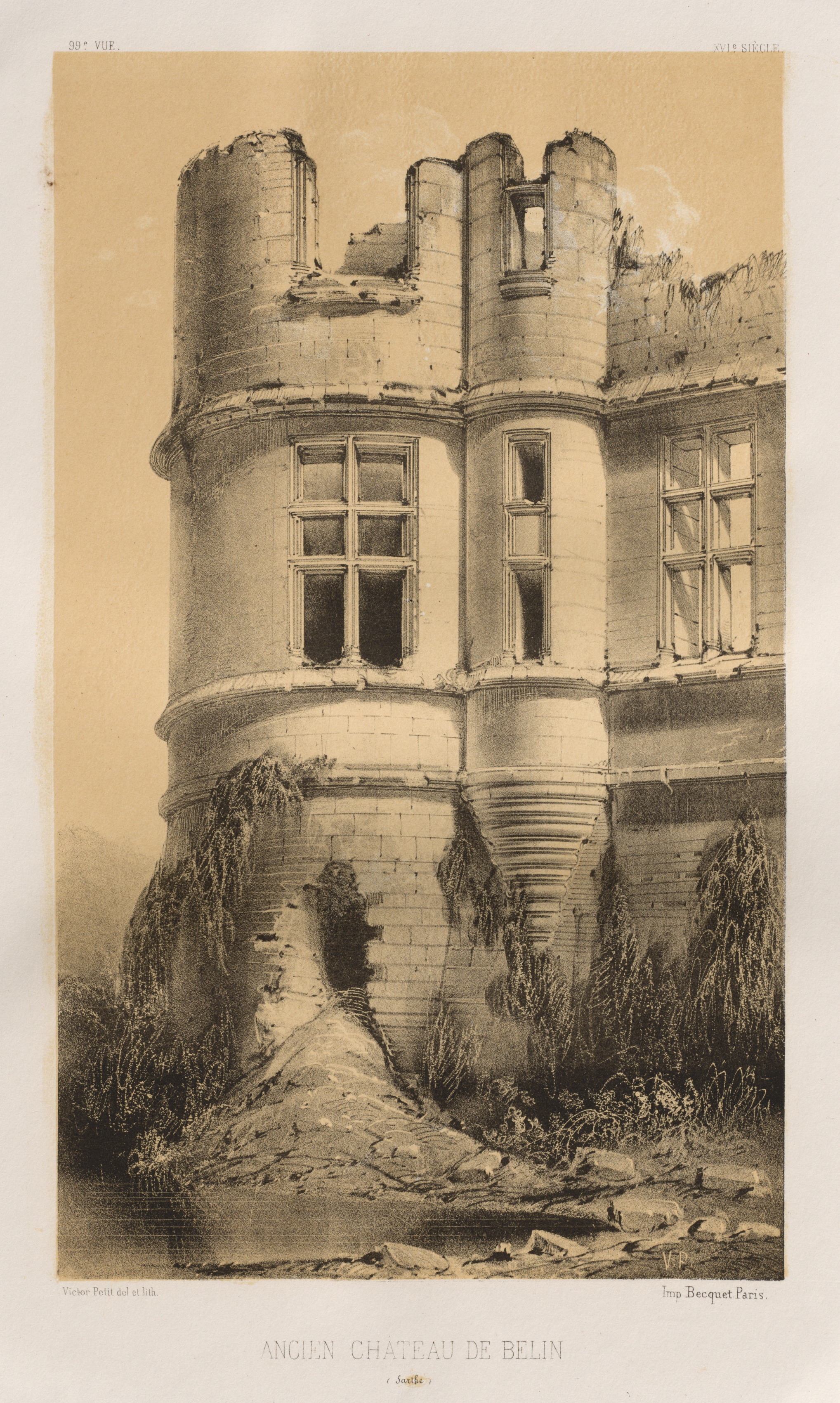Victor Petit, Architecture Pittoresque ou Monuments des XVeme. Et XVIeme. Siecles: Chateaux de France des XV et XVI Siecles: Pl. 99, Ancien Château de Belin (Sarthe)