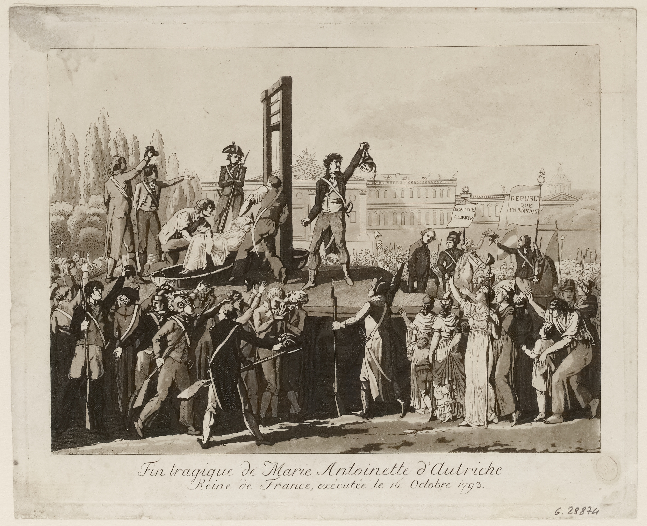 Anonyme, Fin tragique de Marie Antoinette d'Autriche - Reine de France, exécutée le 16 Octobre 1793.