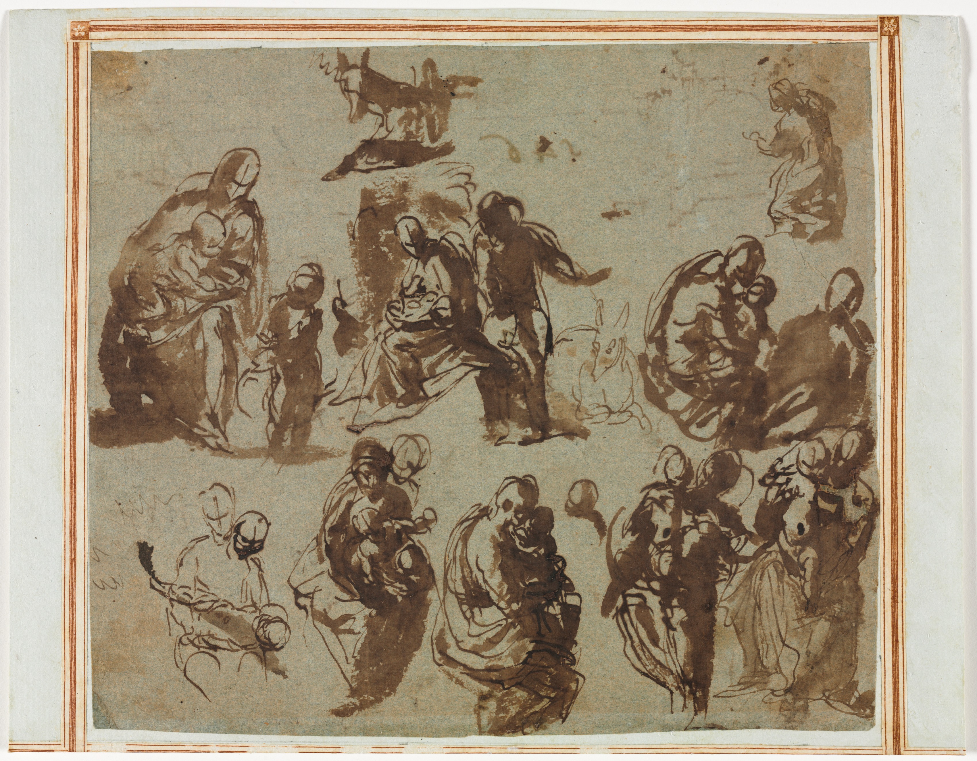 Paolo Veronese, Various Sketches of the Madonna and Child (recto); Architectural Studies (verso) [partially visible on recto]