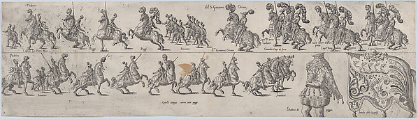 Anonymous, Plate depicting Giovanni Orsino, from a series of twelve showing knights and their attendants dressed for a tournament (plate 7)