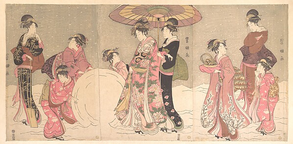 Utagawa Toyokuni I, Courtesans and Attendants Making a Giant Snowball