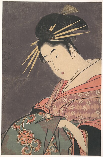 Kitagawa Utamaro, “Hanaōgi of the Gomeirō,” from the series Comparing the Charms of Beauties (Bijin kiryō kurabe: Gomeirō Hanaōgi)