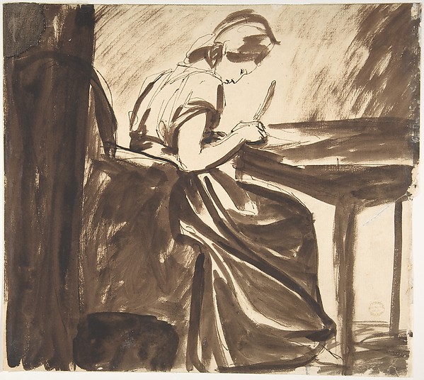 George Romney, Lady Seated at a Table (recto); Dancing Figures (verso)