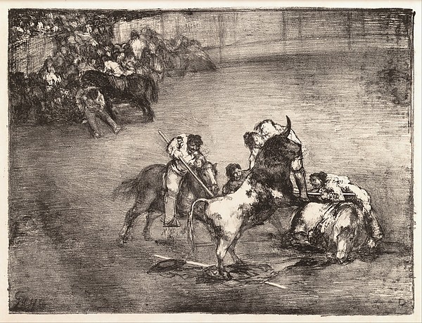 Goya (Francisco de Goya y Lucientes), A picador caught by a bull, from the "Bulls of Bordeaux"