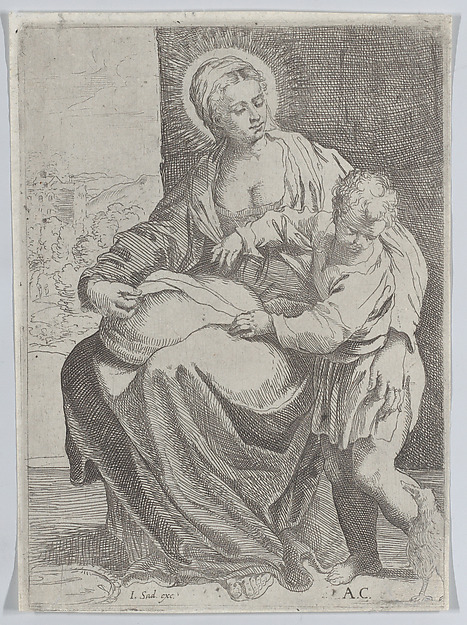 Annibale Carracci, The Virgin seated holding a pillow on her lap with the young Christ standing at right