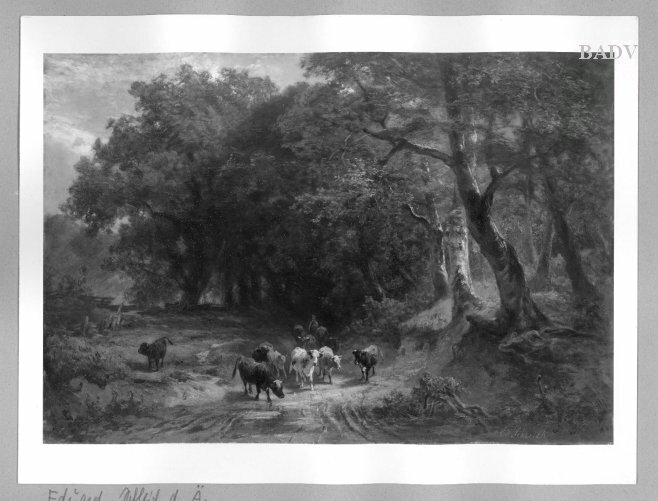 Eduard Schleich the Elder, Waldlandschaft mit Rinderherde