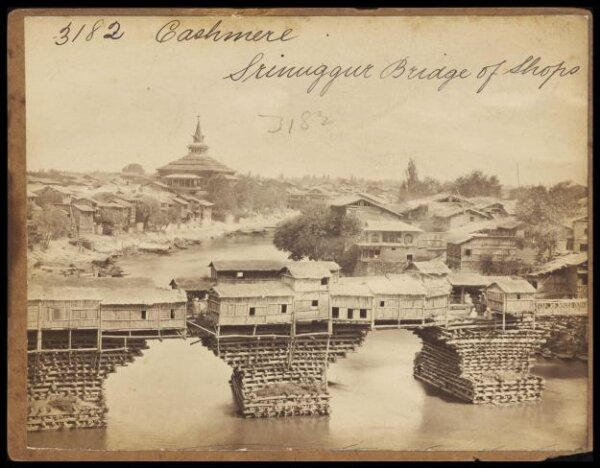 Francis Frith, Cashmere.  Srinuggur Bridge of Shops