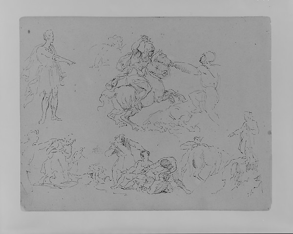 Thomas Sully, Figure Sketches, Including Battling Equestrain, Roman Caesar Type Pointing, Bloody Brawl, Etc. (from Sketchbook)