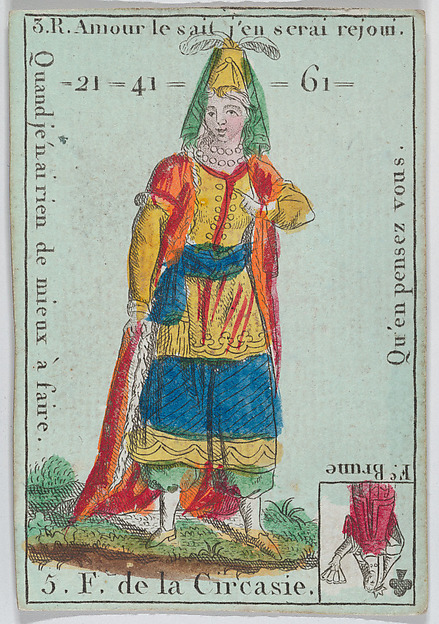 Anonymous, French, 18th century, F. de la Circasie from playing cards "Jeu d'Or"