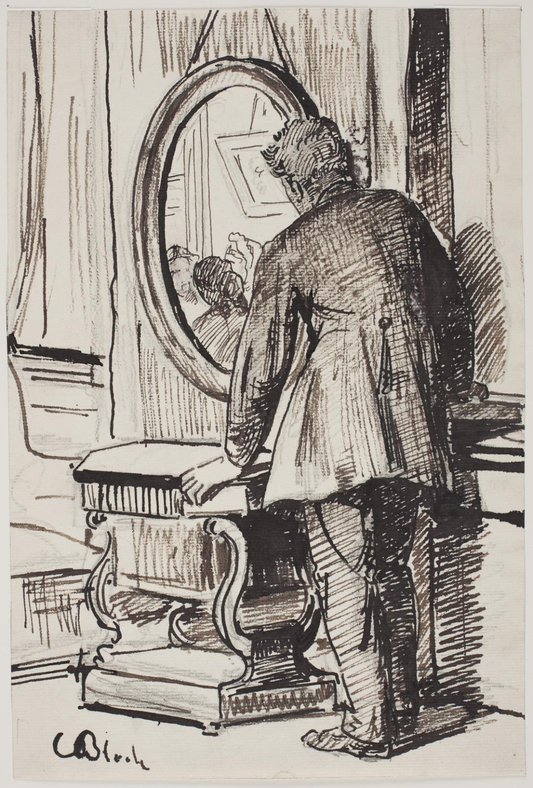 Carl Bloch, En ung mand betragter tre kvinder i et spejl