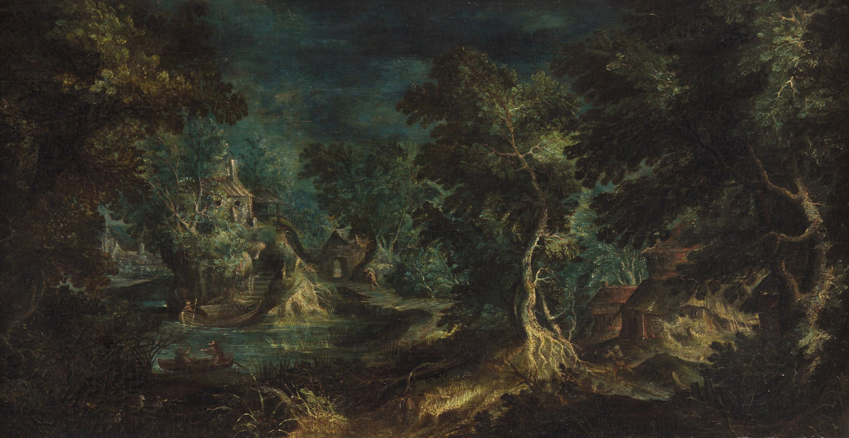 Frederik van Valckenborch, Boslandschap met gezicht op een dorp