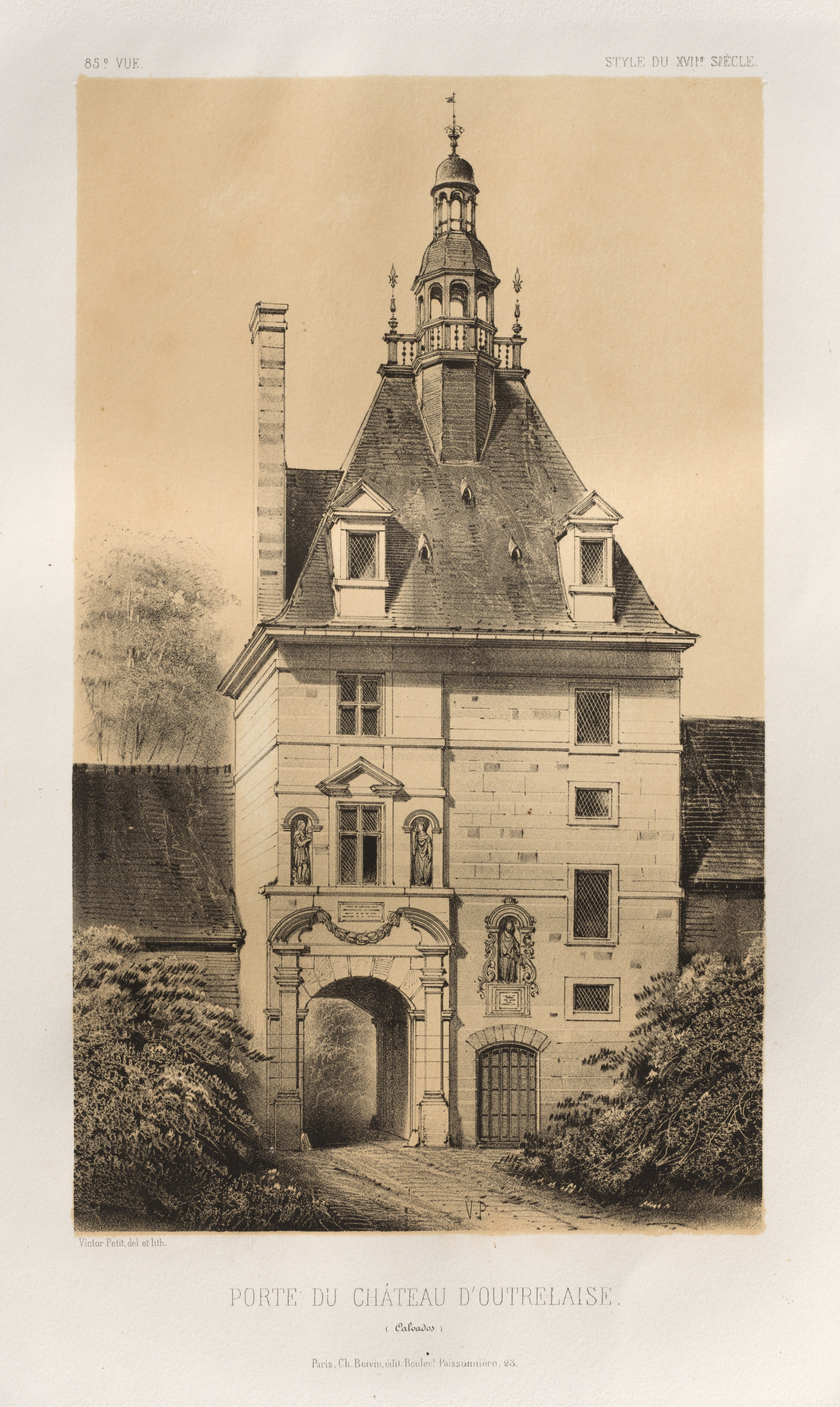 Victor Petit, Architecture Pittoresque ou Monuments des XVeme. Et XVIeme. Siecles: Chateaux de France des XV et XVI Siecles: Pl. 85, Porte du Château d'Outrelaise (Calvados)