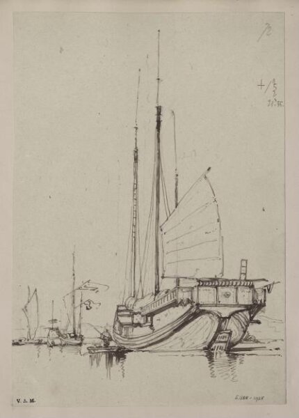 George Chinnery, A Chinese junk with a sail partially raised