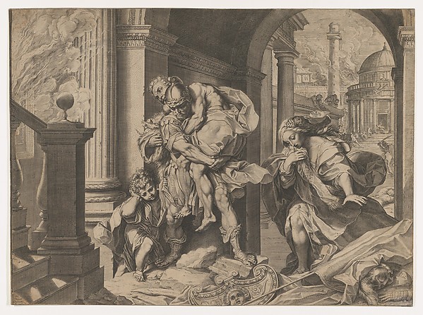 Agostino Carracci, Aeneas and his family fleeing Troy