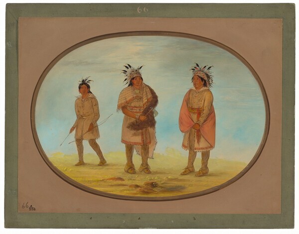 George Catlin, Two Weeah Warriors and a Woman