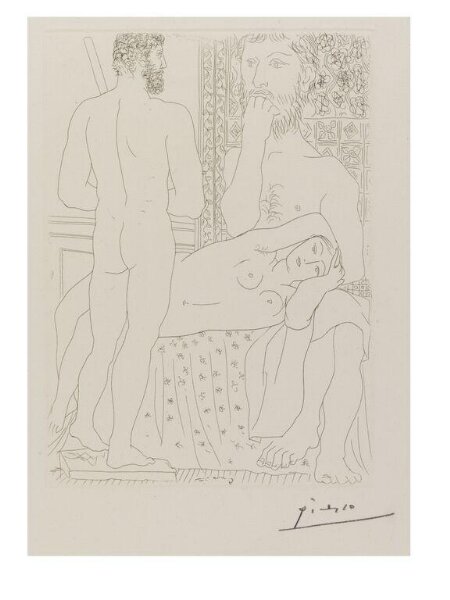 Pablo Picasso, Sculpteur, modèle couché, et autoportrait en Hercule sculpté