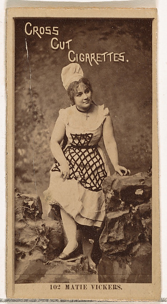 W. Duke, Sons & Co., Card Number 102, Miss Mattie Vickers, from the Actors and Actresses series (N145-2) issued by Duke Sons & Co. to promote Cross Cut Cigarettes