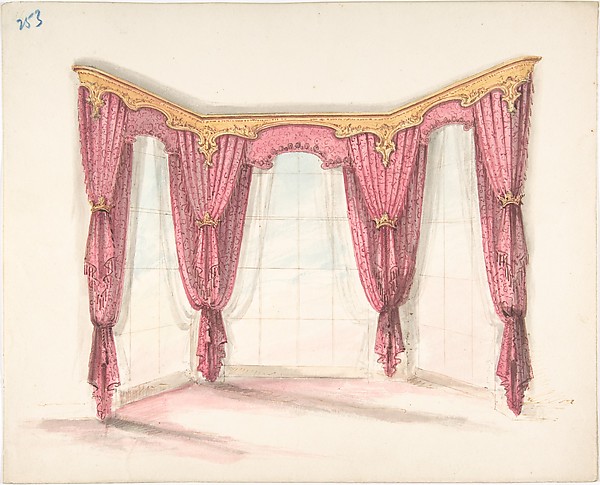 Anonymous, British, 19th century, Design for Red Curtains with a Gold Pelmet