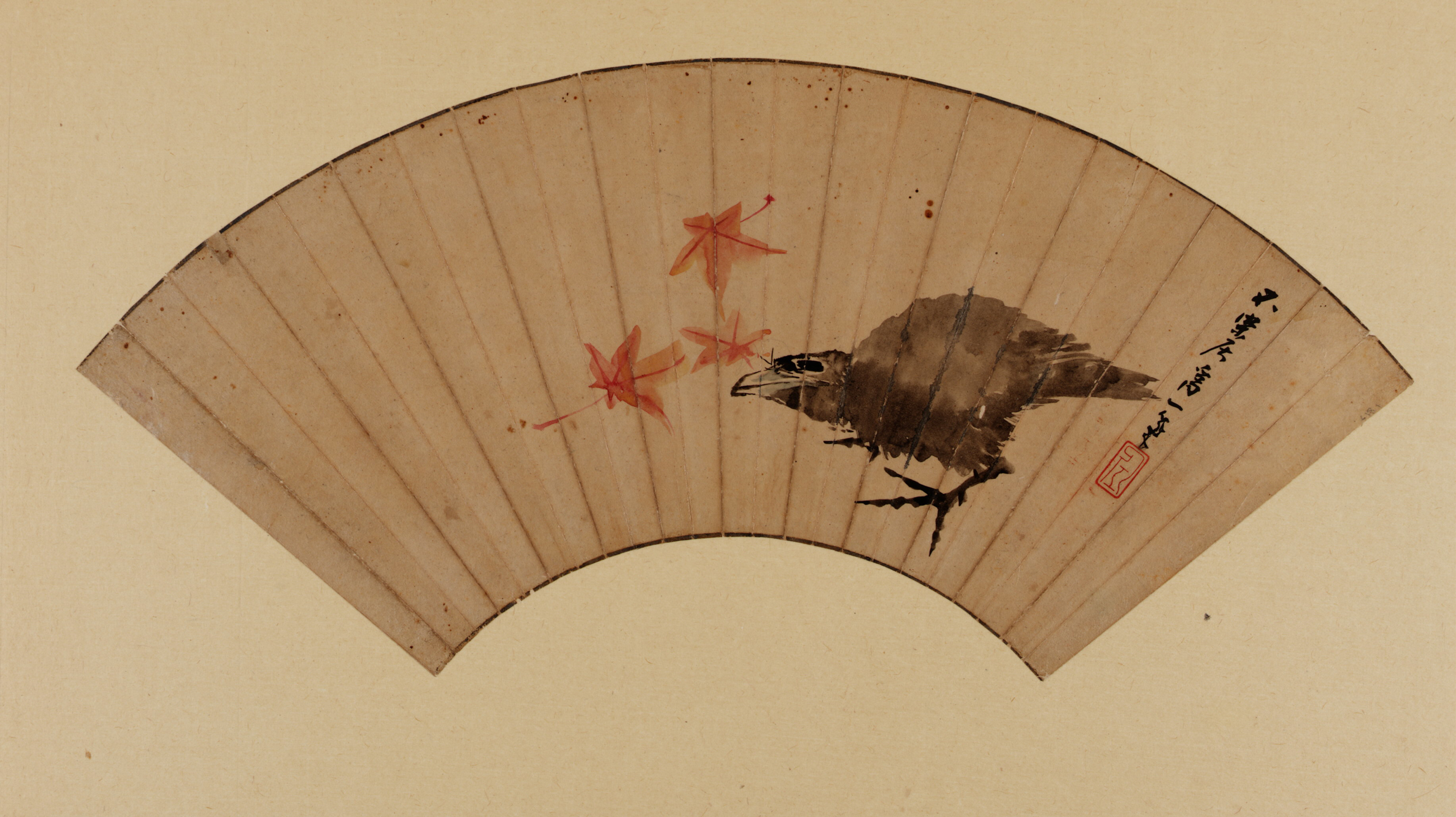 Katsushika Hokusai, Young Crow and Maple Leaves