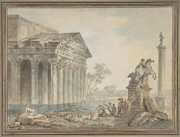 Hubert Robert, Architectural Capriccio with Roman Monuments and Washerwomen