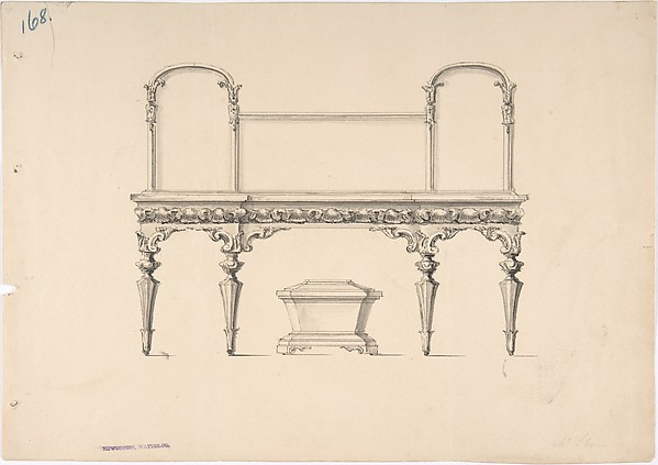 Anonymous, British, 19th century, Design for a Sideboard with Mirrors and Shell Ornament, a Casket Below