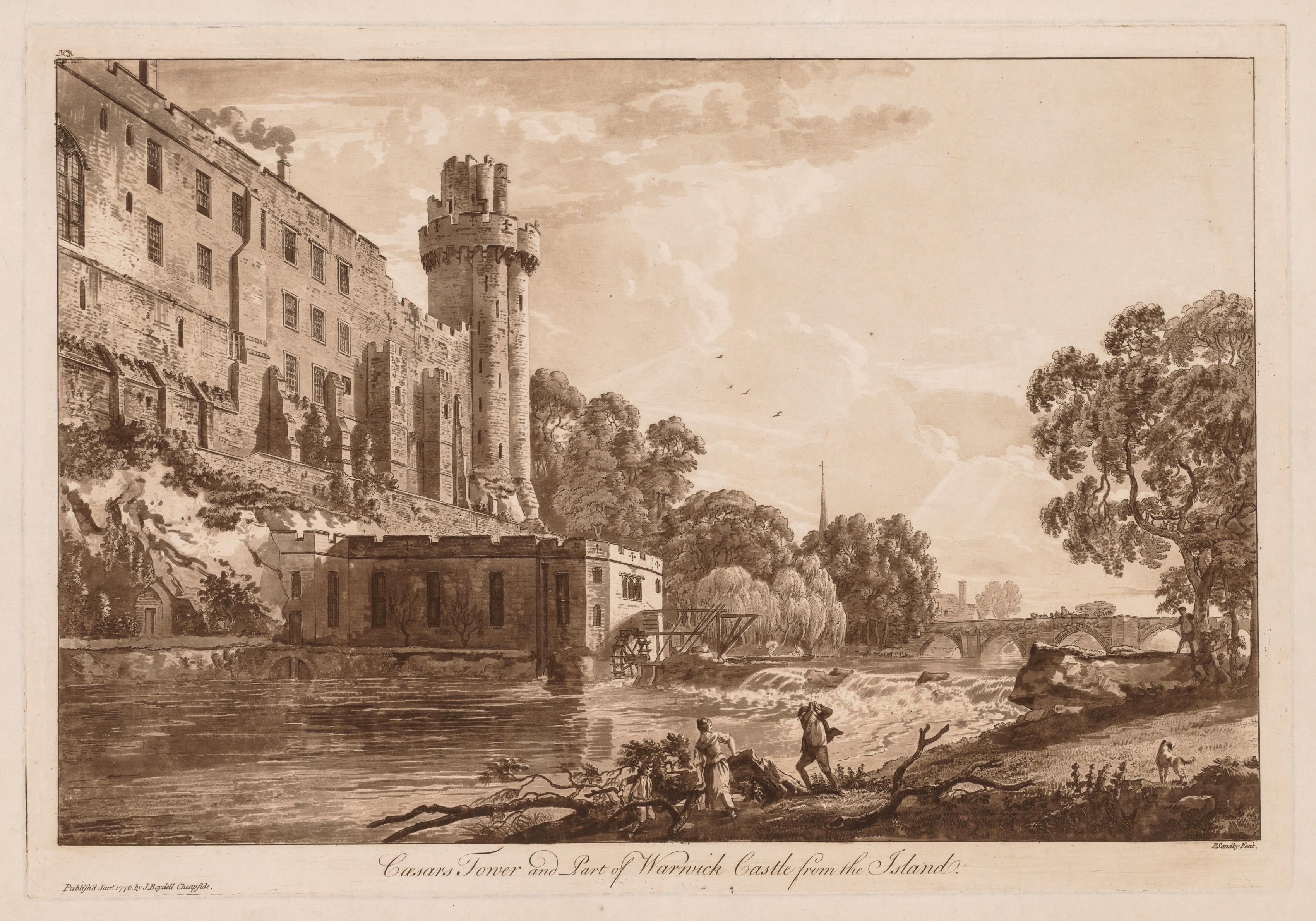 Paul Sandby, Views of Warwick Castle:  Caesar's ower and Part of Warwick Castle from the Island