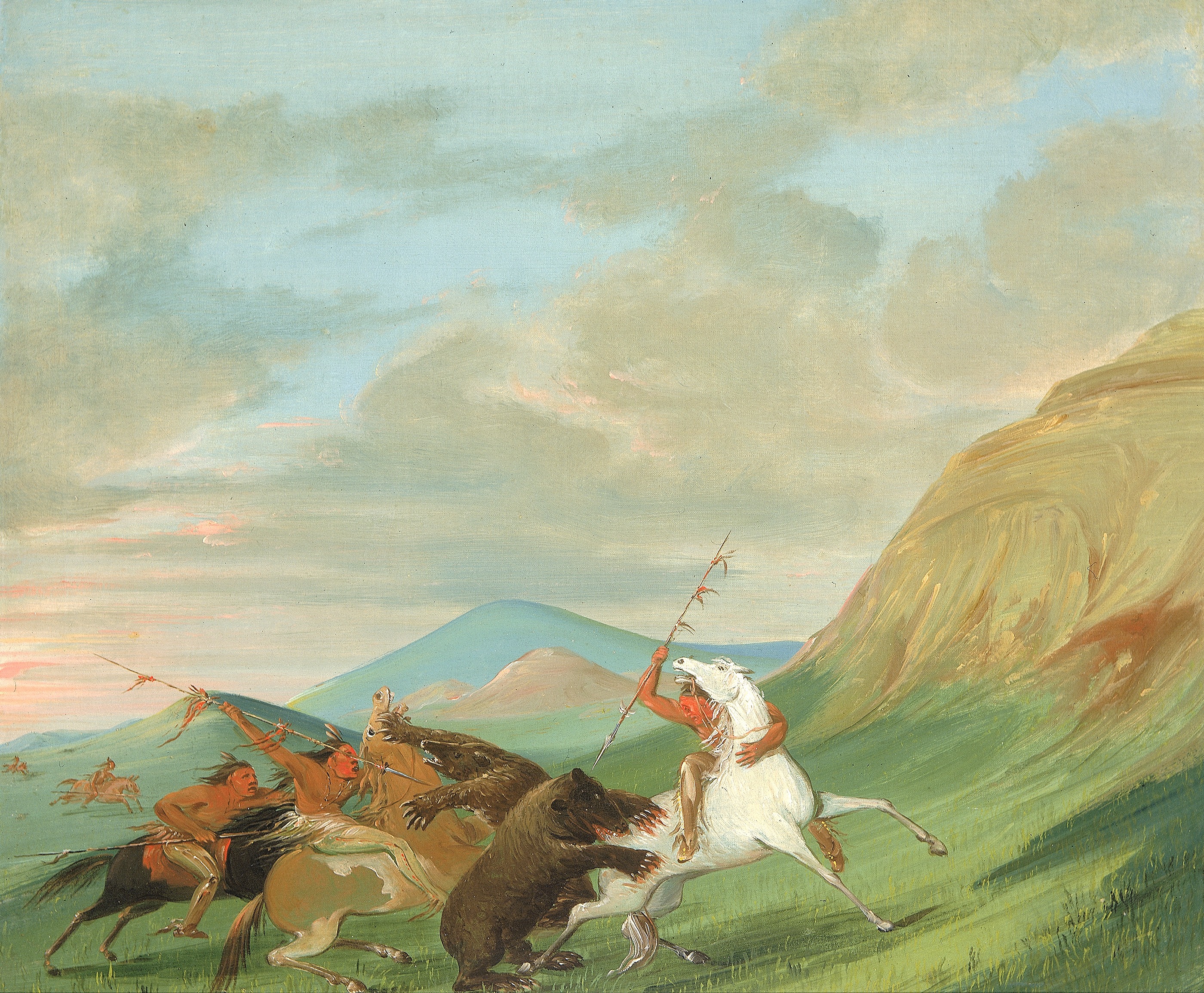 George Catlin, Grizzly Bears Attacking Indians on Horseback