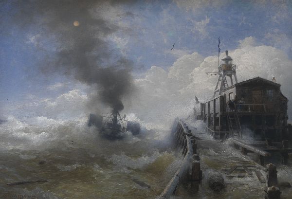 Andreas Achenbach, A Tug Leaving the Port of Ostend at High Tide