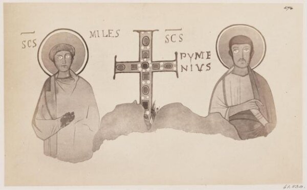 Parker, John Henry, Catacomb of S. Pontianus - Jewelled Cross and two Saints, S. Miles and S. Pymenius, A.D. 858-867