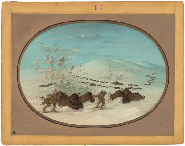 George Catlin, Buffalo Chase in the Snow Drifts - Ojibbeway