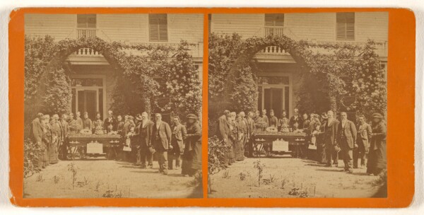 Peter F. Weil, [Group of people standing around a casket outside in yard]