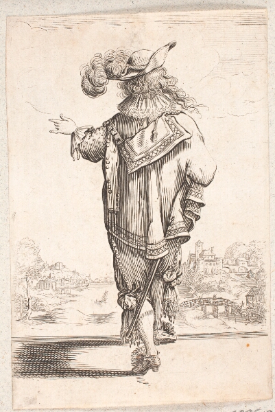 Salomon Savery, Fransk adelsmand med højre hånd fremstrakt, set fra ryggen