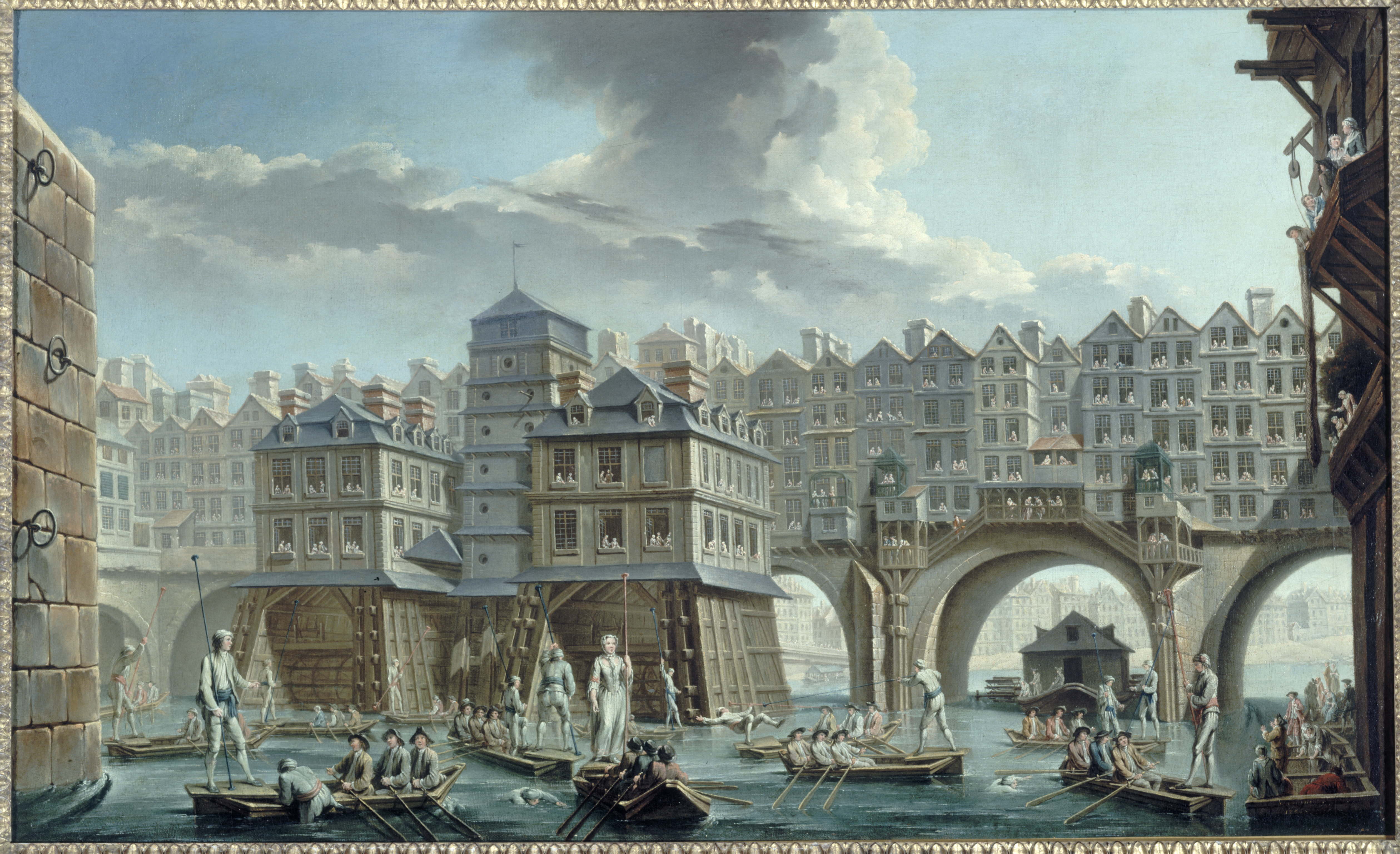 Nicolas Jean-Baptiste Raguenet, La joute des mariniers, entre le pont Notre-Dame et le pont au Change