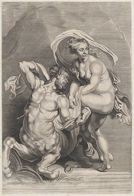 Anonymous, Deianeira receiving the poisoned tunic from Nessus, and the wounded centaur falling to the ground at left