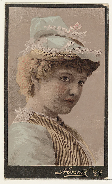 W. Duke, Sons & Co., Blonde actress wearing petite straw-brimmed cap decorated with white flowers, from Stars of the Stage, Third Series (N131) issued by Duke Sons & Co. to promote Honest Long Cut Tobacco