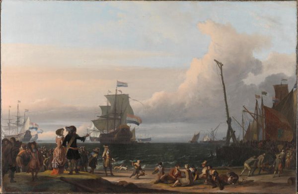 Ludolf Bakhuysen, Dutch Ships in the Roads of Texel; in the middle the 'Gouden Leeuw',  the Flagship of Cornelis Tromp