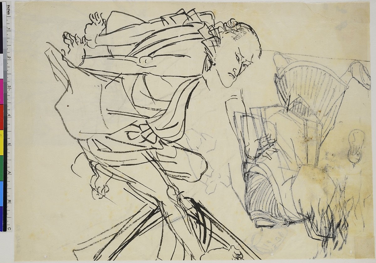 Utagawa Kuniyoshi, Akabori Misuemon und eine stehende männliche Figur