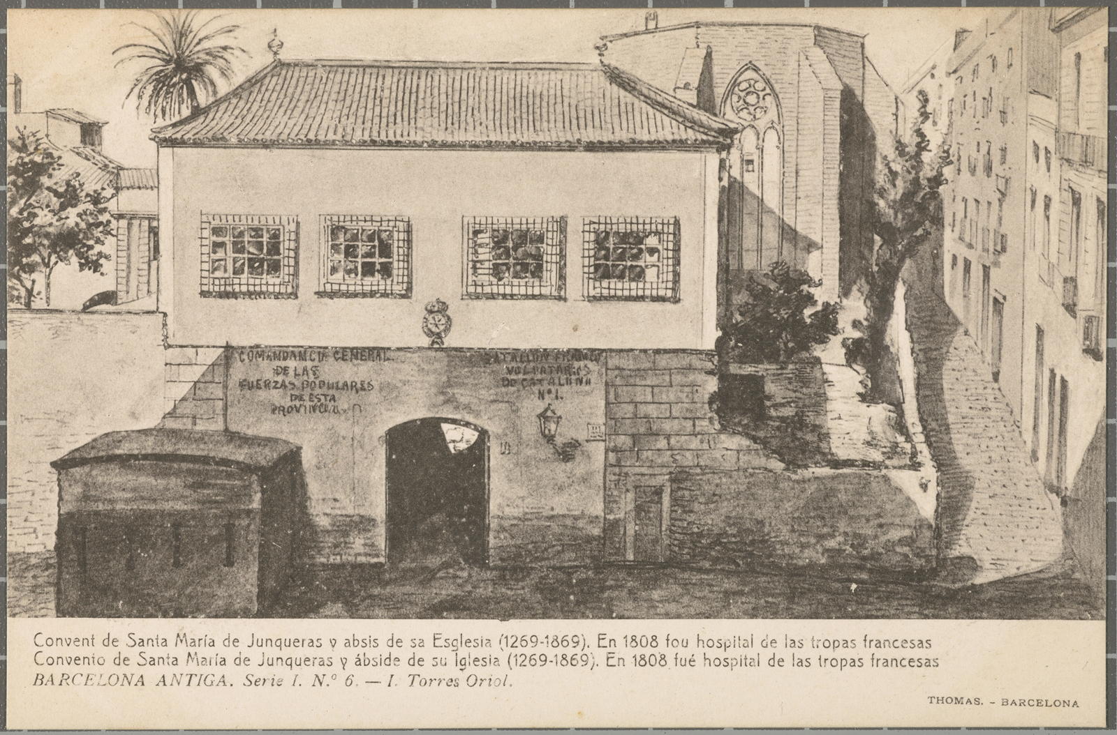 Josep (atribuïda) Thomas Bigas, BARCELONA ANTIGA. Serie I. N.º 6 - I. Torres Oriol. Convent de Santa Maria de Junqueras y absis de sa Esglesia