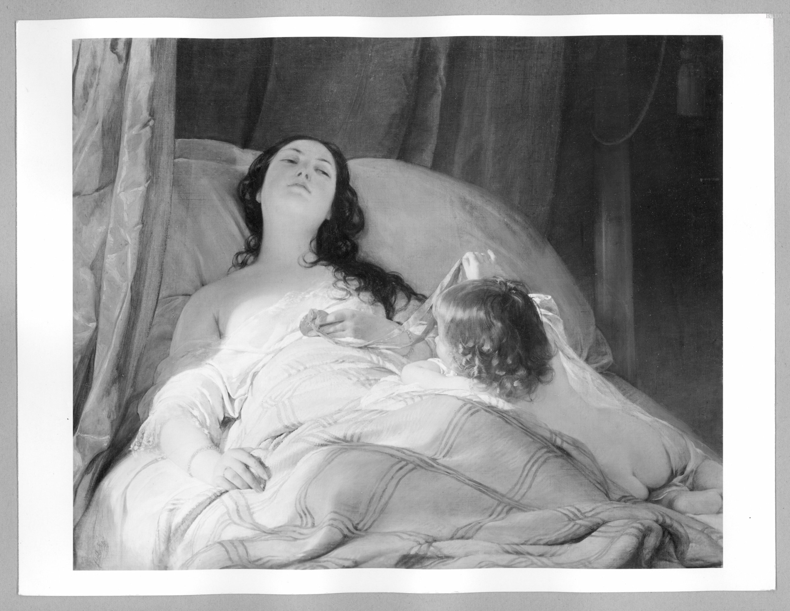 Friedrich von Amerling, young woman in bed, playing with child